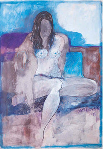 Nude with blue pillow